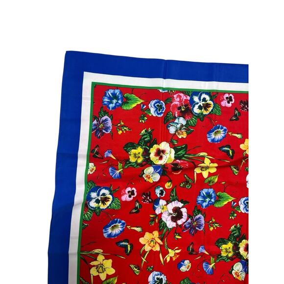 Linea Louis Dell'Olio Scarf Blue Red Floral Print Jac's Garden Square Spring - Picture 3 of 6